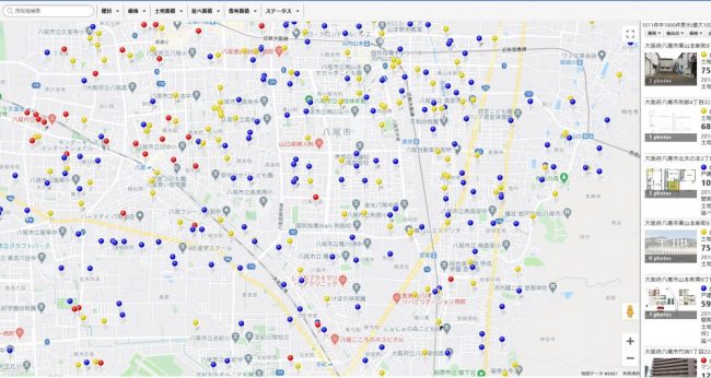 マップ上での物件一覧
