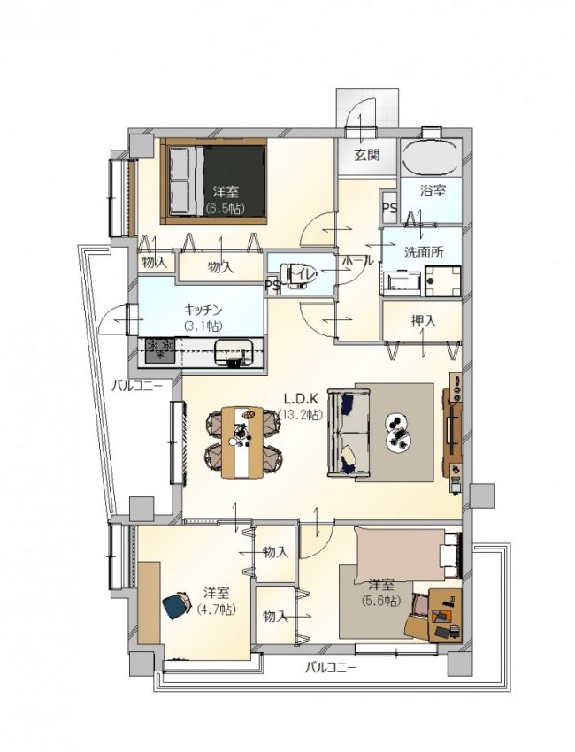 3LDKの間取りのマンション