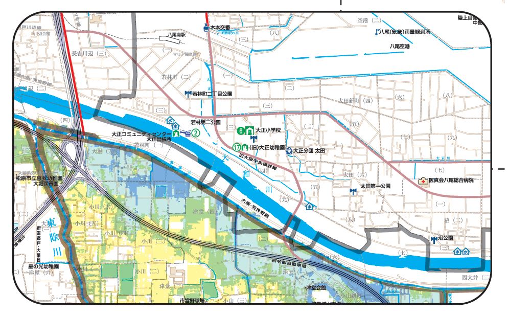 八尾市ハザードマップ(東除川浸水想定マップ))